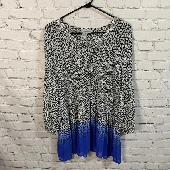 Catherines Black Blue Crystal Pleated Embellished  Nevkline Two Tone Blo… - Picture 1 of 7